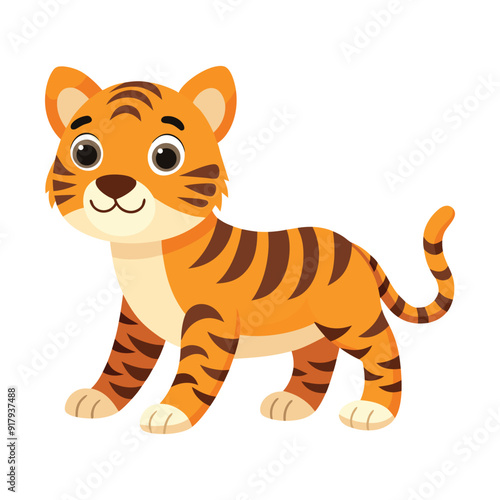 Illustration of cute baby tiger walking 