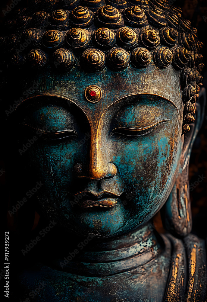 Portrait of a bronze Buddha. Portrait of a bronze Buddha.
