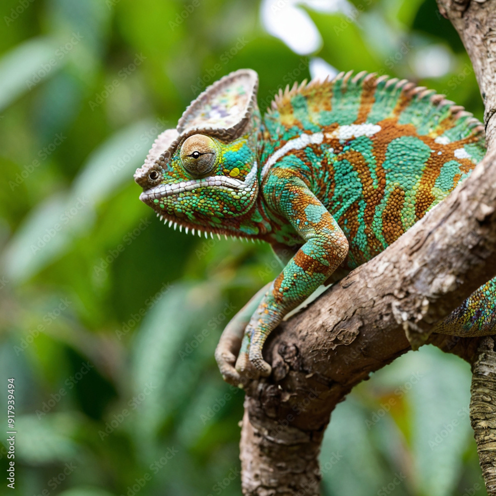 Chameleon on tree, Blue viper snake, Elephant and lion, Red Fox animals Chameleon on tree, Blue viper snake, Elephant and lion, Red Fox animals