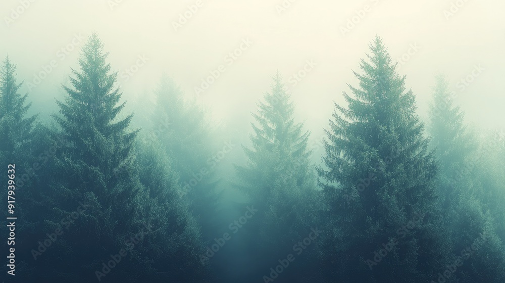 A retro-style misty forest, with towering fir trees disappearing into the fog, creating an ethereal, vintage atmosphere. A retro-style misty forest, with towering fir trees disappearing into the fog, creating an ethereal, vintage atmosphere.