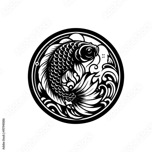 koi fish logo design, black koi fish logo vector illustration