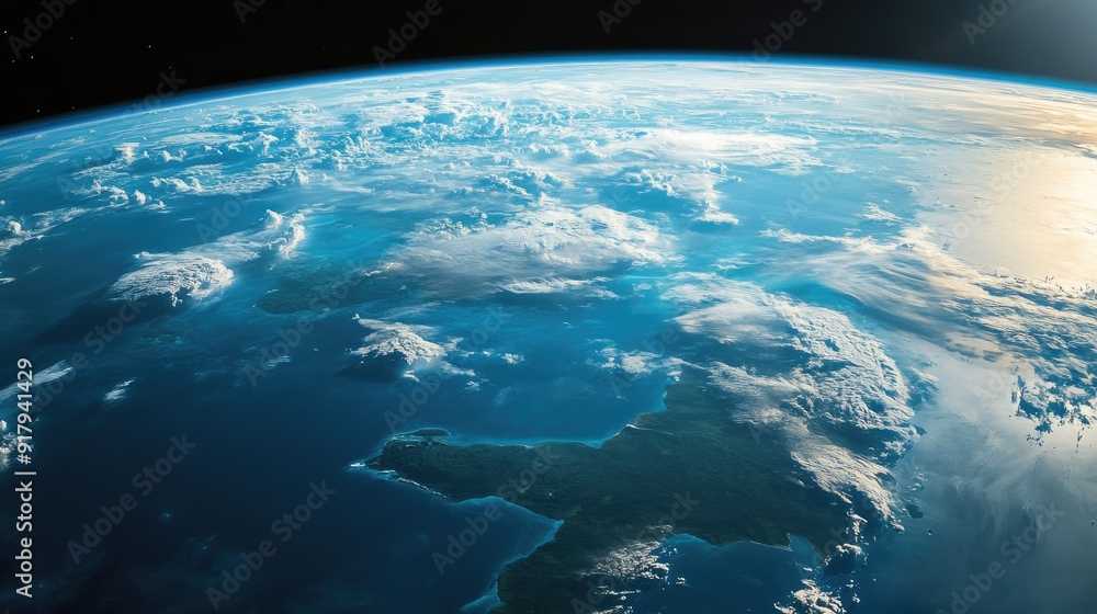 Fototapeta premium A stunning view of Earth from space, showcasing the planets blue oceans, green landmasses, and white clouds.