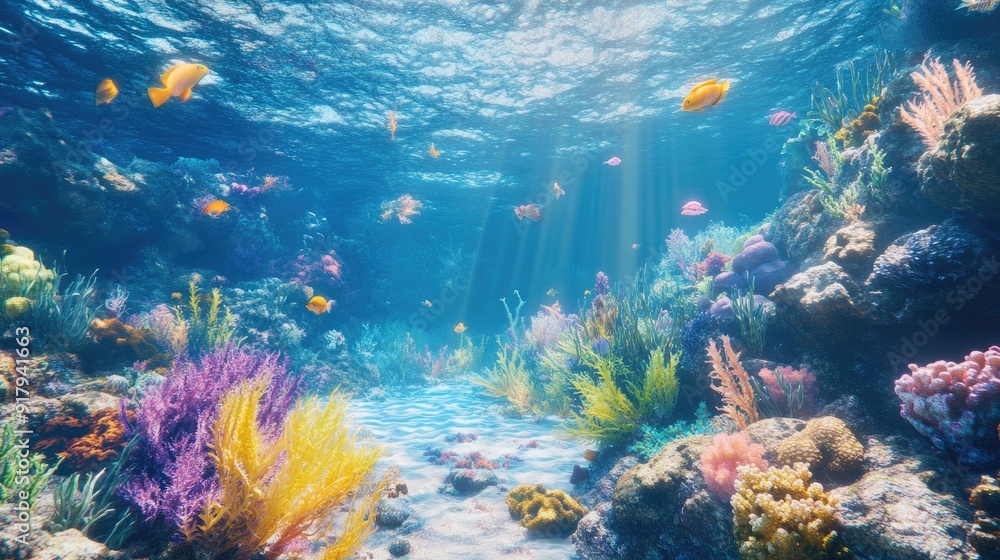 A thriving underwater coral reef filled with exotic sea life, showcasing the vibrant diversity of the marine ecosystem. A thriving underwater coral reef filled with exotic sea life, showcasing the vibrant diversity of the marine ecosystem.