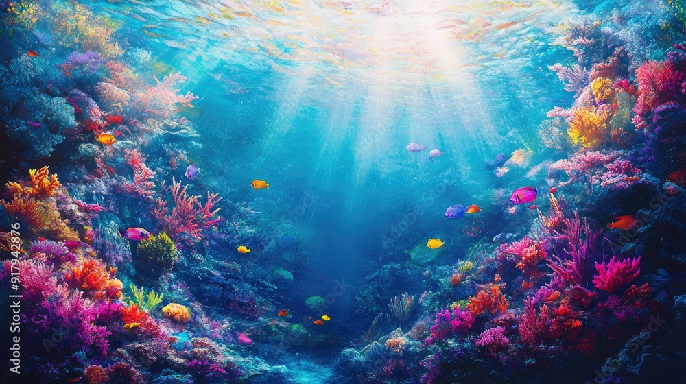 A vivid underwater scene capturing the essence of the tropical undersea world, with vibrant fish and coral reefs. A vivid underwater scene capturing the essence of the tropical undersea world, with vibrant fish and coral reefs.