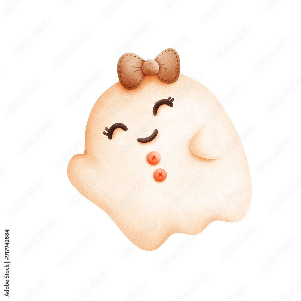 Obraz premium A hand-drawn cute ghost cartoon perfect for Halloween-themed graphics. With its friendly smile and playful design, this ghost adds a fun and whimsical touch to any creative project or festive celebrat