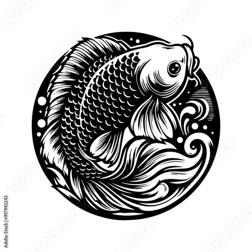 koi fish logo design, black koi fish logo vector illustration