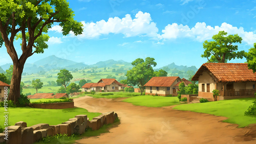Beautiful rural village house, Indian village background for cartoon