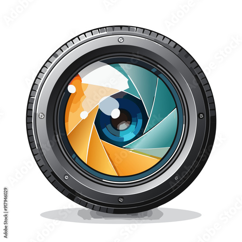 camera lens illustration design with mirror and reflection details