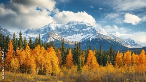 Create 5 prompts stock photos related to Panorama mountain autumn landscape with