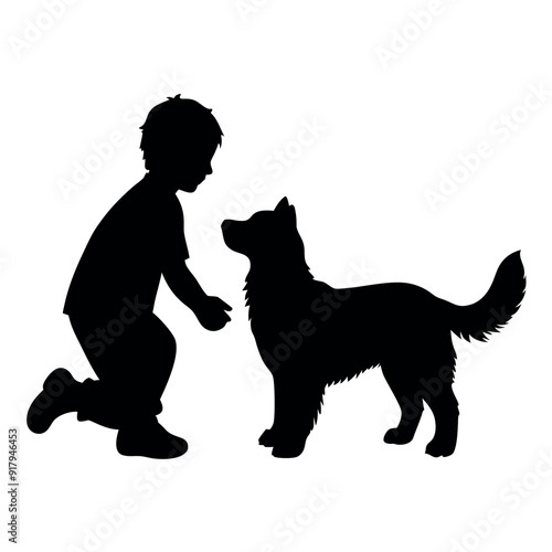 Wallpaper Mural a boy with his dog are playing vector silhouette Torontodigital.ca