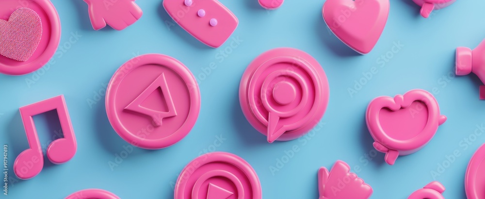 Fototapeta premium Pink 3D Icons on Blue Background