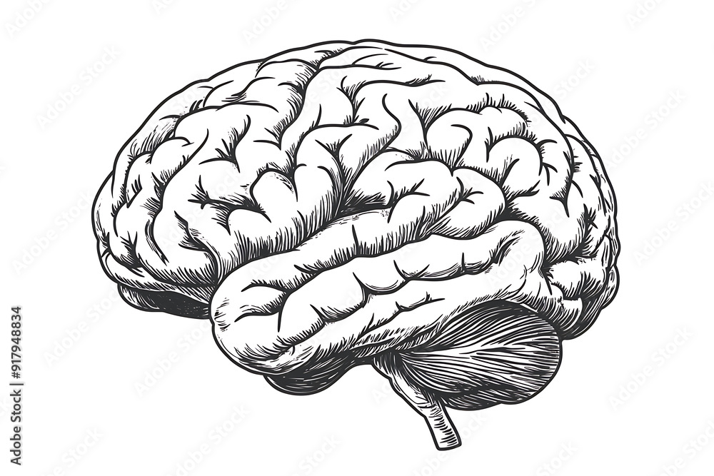 Vector emblem with brain. Abstract flat linear illustration. Design concept for start up, business solutions, development and innovation, creativity, icon Vector emblem with brain. Abstract flat linear illustration. Design concept for start up, business solutions, development and innovation, creativity, icon