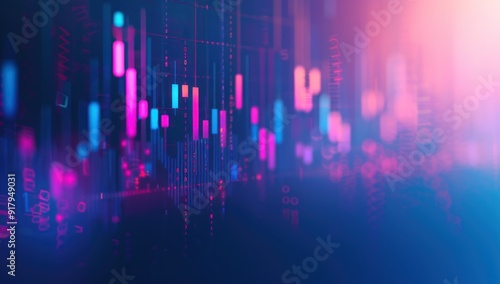 Abstract Financial Data Visualization with Neon Colors