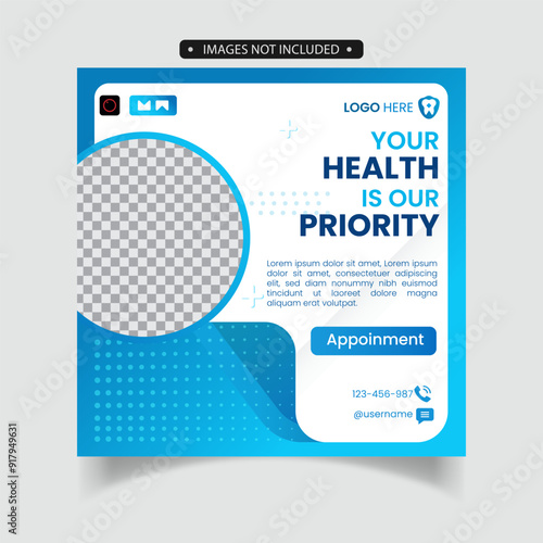 Professional medical healthcare social media post template design. Clinic or hospital digital marketing flyer for web. Creative health business promotion banner for doctor & dentist