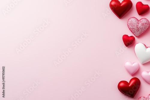 Assorted hearts on pink background for romantic expression