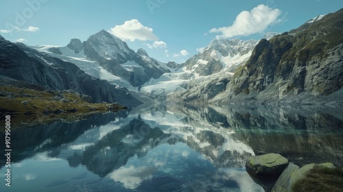 Wallpaper Mural A serene alpine lake with a reflection of snow-capped peaks. Torontodigital.ca