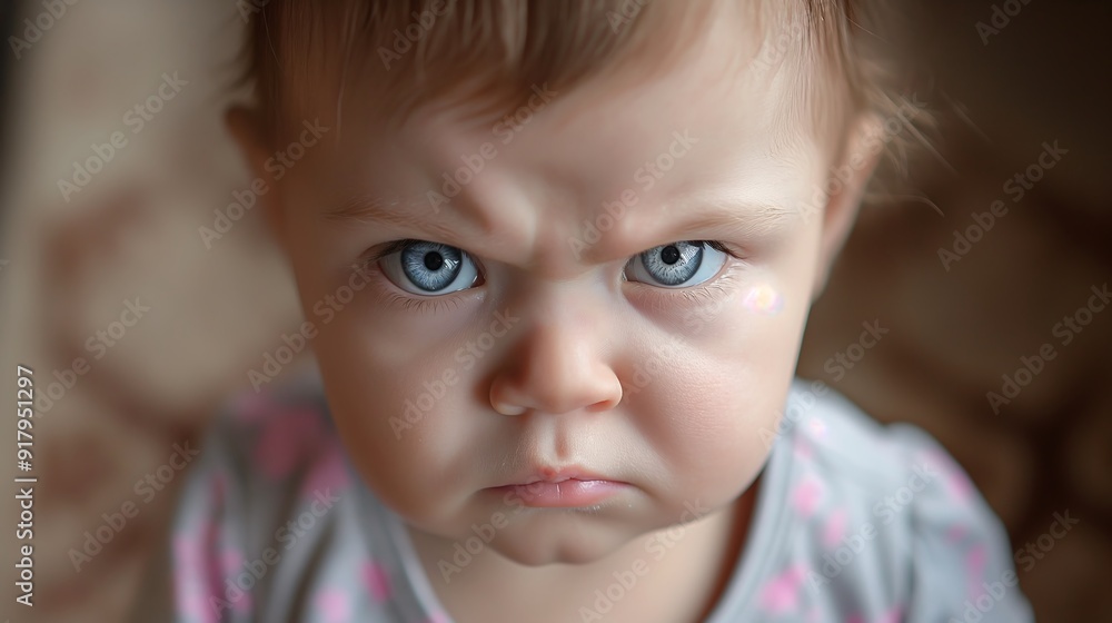 baby, close up of her face with an angry expression and wide open eyes baby, close up of her face with an angry expression and wide open eyes