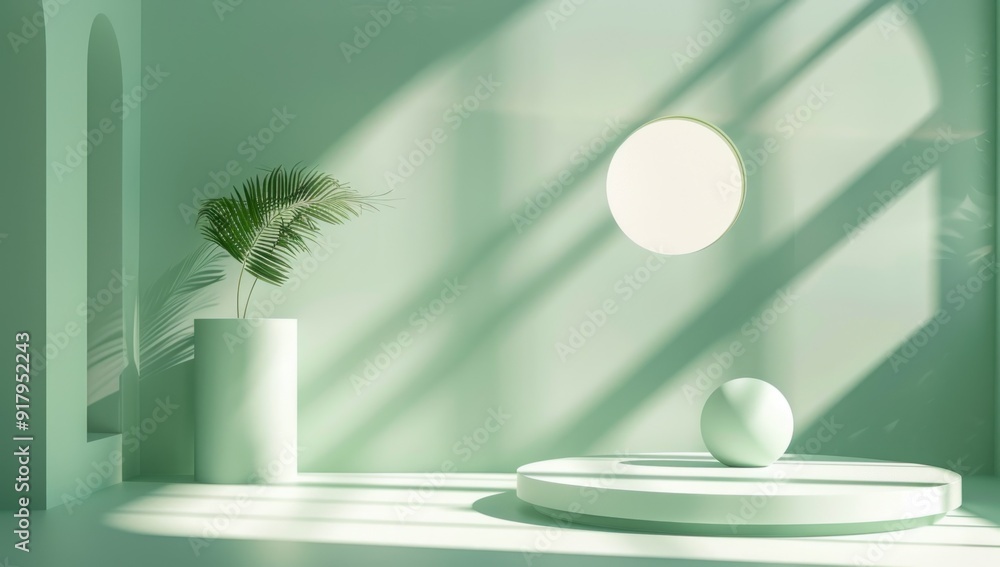 Minimalist Green Room with Sunlight Minimalist Green Room with Sunlight