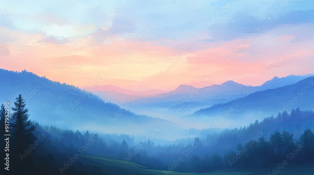 The peaceful beauty of a mountain sunrise, with soft light spreading across the landscape and the sky painted in pastel colors. The peaceful beauty of a mountain sunrise, with soft light spreading across the landscape and the sky painted in pastel colors.