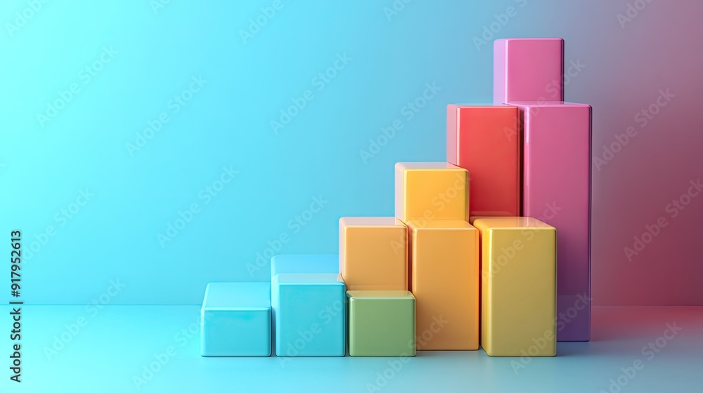 3D stacked bar graph with layered segments in contrasting colors, depicting data categories. 3D stacked bar graph with layered segments in contrasting colors, depicting data categories.