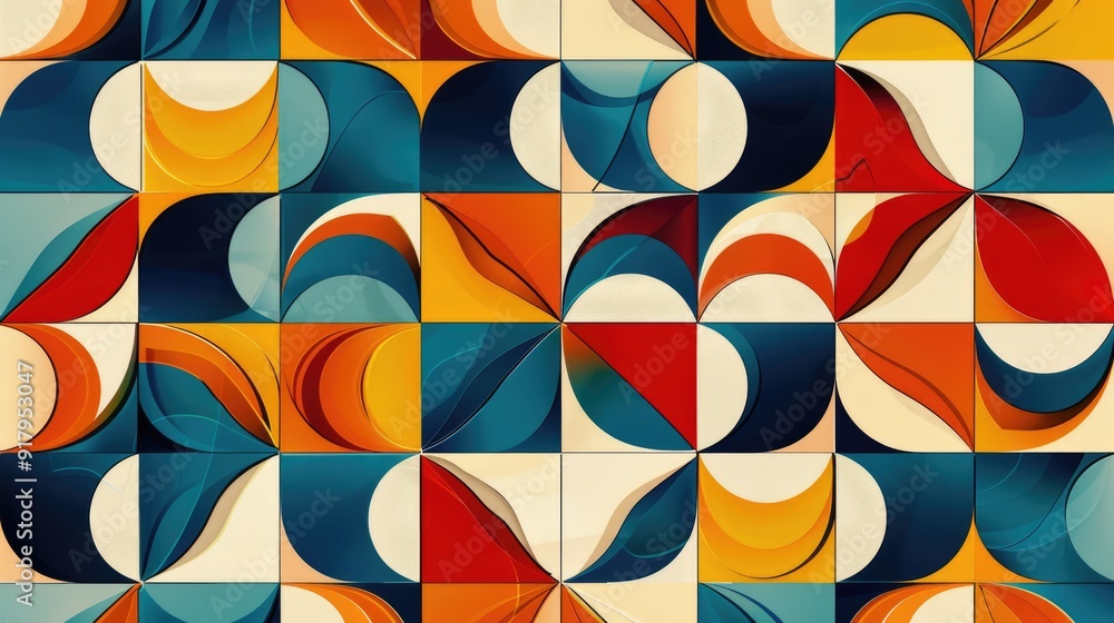 Geometric abstract seamless pattern with colorful rounded tiles endless ornament texture Geometric abstract seamless pattern with colorful rounded tiles endless ornament texture
