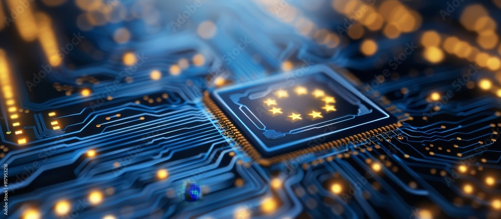 Digital Background with EU Hologram and Circuit Board – Cybersecurity for Financial Context Digital Background with EU Hologram and Circuit Board – Cybersecurity for Financial Context