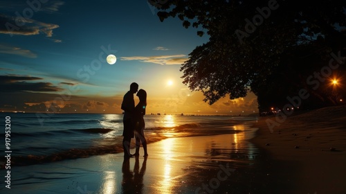 Celestial Romance on a Midnight Shore