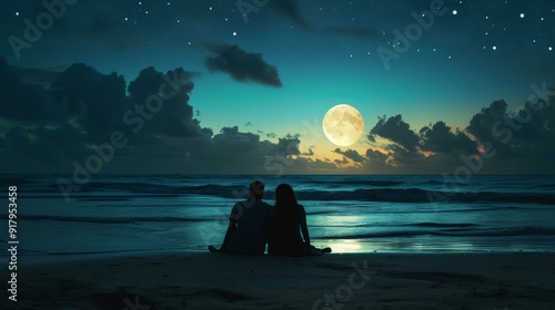 Celestial Romance on a Midnight Shore