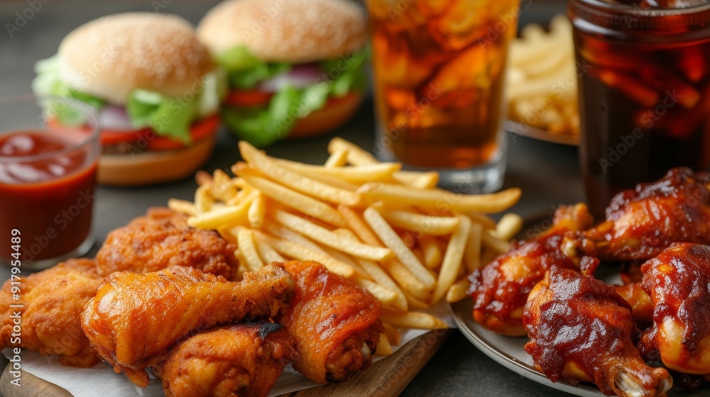 Delicious Chicken Drum Roll and Chicken Wings with French Fries and Soft Drinks Delicious Chicken Drum Roll and Chicken Wings with French Fries and Soft Drinks