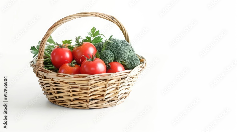 raw vegetables in wicker basket isolated on white raw vegetables in wicker basket isolated on white