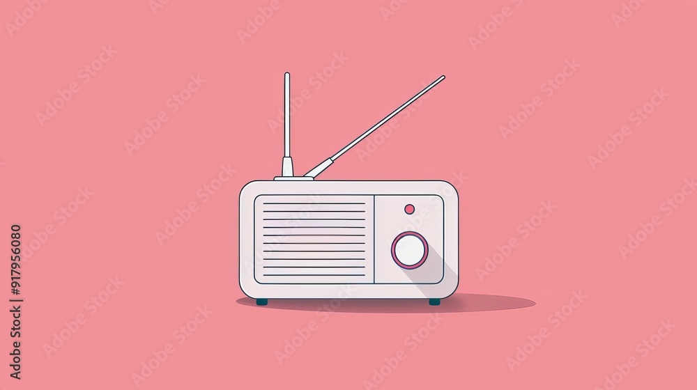 Obraz premium Minimalist radio with antenna, plain and basic design, 2D vector illustration, clean and simple lines