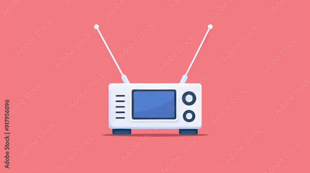 Obraz premium A clean and basic radio with a tall antenna, minimalist 2D vector, straightforward design, plain colors
