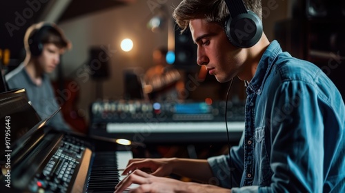 The focused musician at keyboard