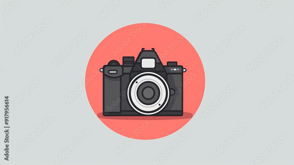 Basic camera outline with a lens, minimalist style, clean lines, 2D vector art, uncomplicated and plain Basic camera outline with a lens, minimalist style, clean lines, 2D vector art, uncomplicated and plain