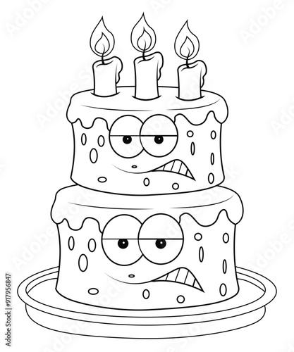 Cute Cake coloring page for kids and adults  photo