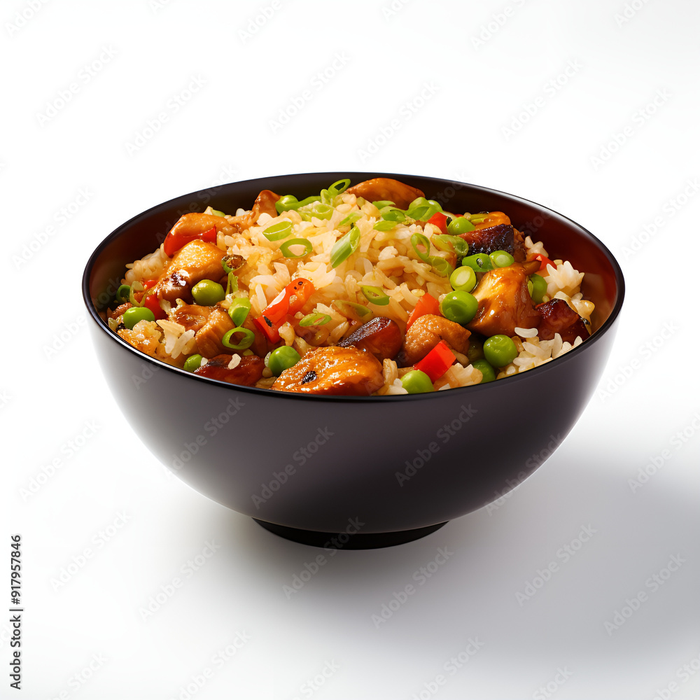 Picture of chicken fried rice arranged in a beautiful bowl. Generative AI Picture of chicken fried rice arranged in a beautiful bowl. Generative AI