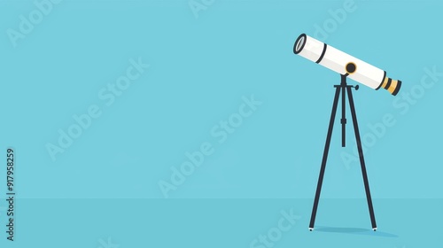 Minimalist 2D vector of a telescope on a tripod, simple and clean design, basic and plain illustration