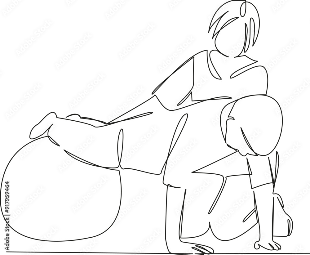 One continuous single drawing line art flat doodle child, person, care, female, woman, adult, horizontal, medicine, photography, recovery. Isolated image hand draw contour on a white background