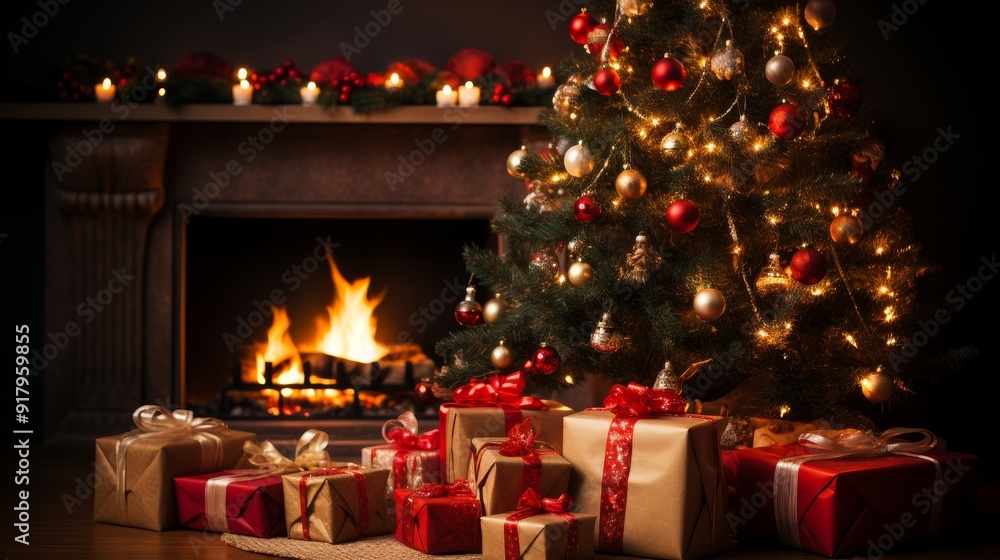 A Warm and Festive Looking Decoration for Christmas Decorated with Christmas Items A Warm and Festive Looking Decoration for Christmas Decorated with Christmas Items