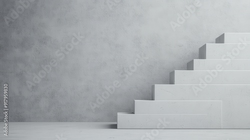 A minimalist staircase set against a grey concrete wall, showcasing modern architecture and clean lines for a contemporary design appeal.