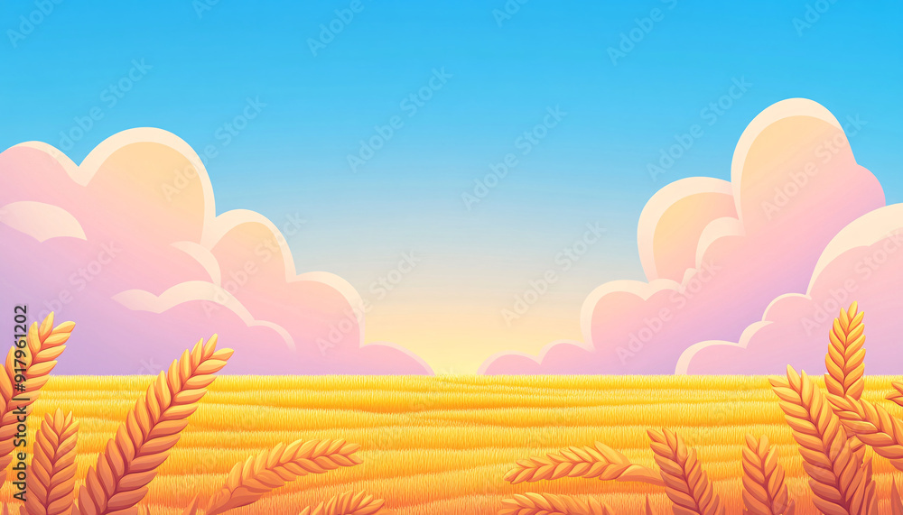 Obraz premium 3D Start of Autumn wheat harvest autumn harvest festival agricultural scene illustration