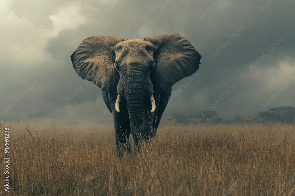 Naklejka premium Elephants on the Brink: The Dire Impact of Climate Change and Habitat Destruction on Endangered Species and the Urgent Need for Conservation.