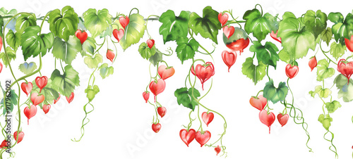 Wallpaper Mural Seamless Horizontal Watercolor Bleeding heart vines isolated on transparent background PNG Torontodigital.ca