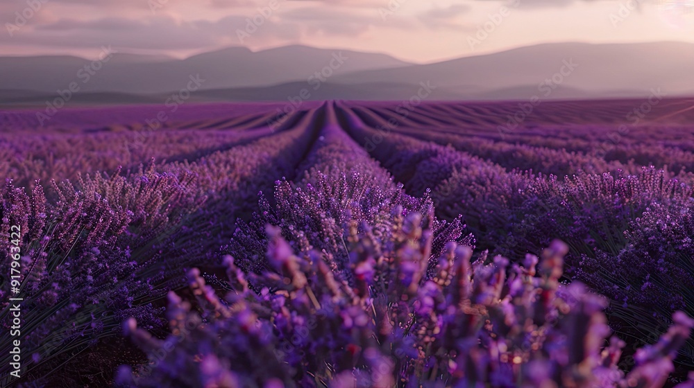 Obraz premium A serene lavender farm with rows of purple flowers stretching out.