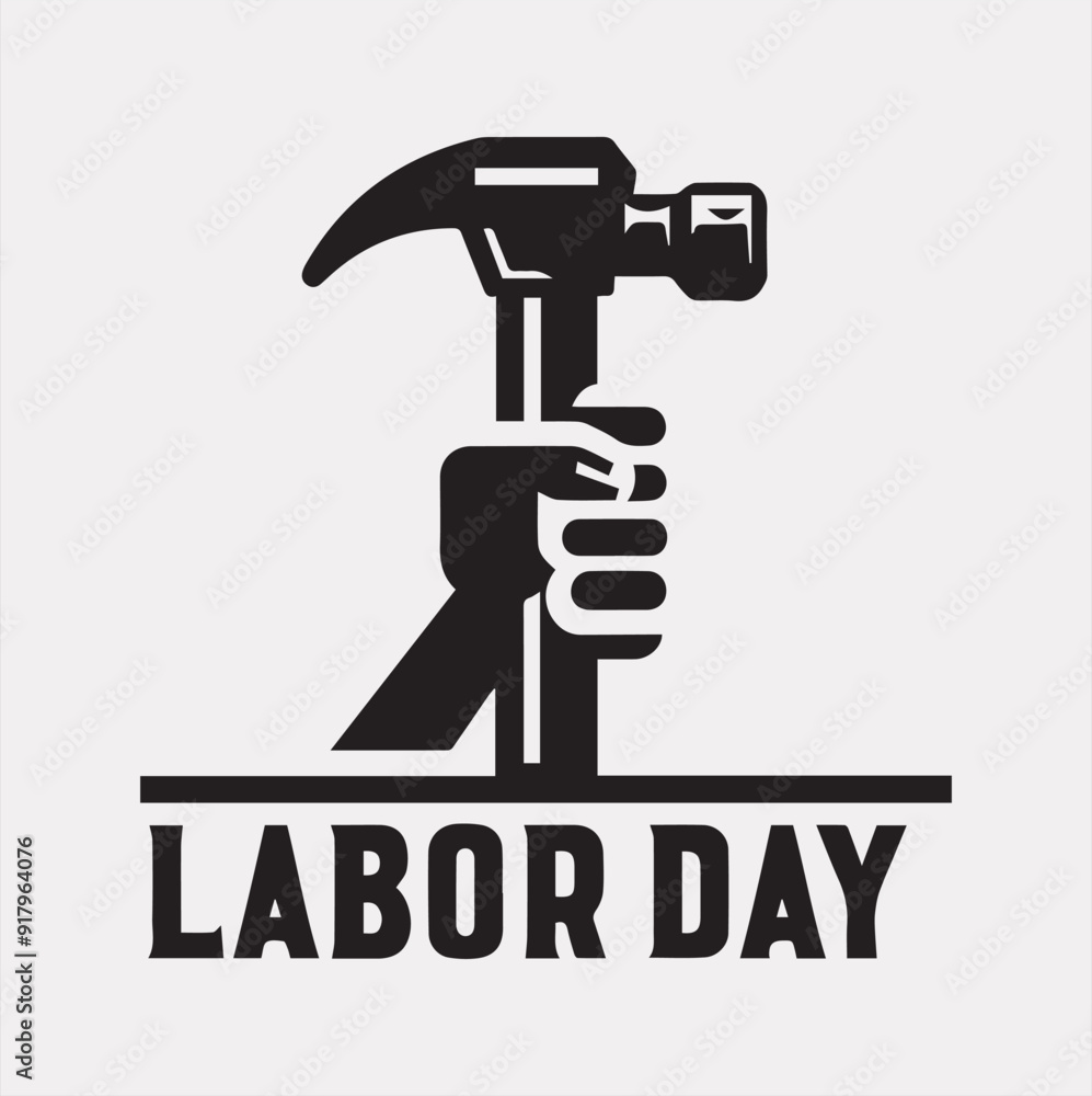 Labor Day typography Hammer, Safety helmet, logo vector silhouette on a white background Labor Day typography Hammer, Safety helmet, logo vector silhouette on a white background