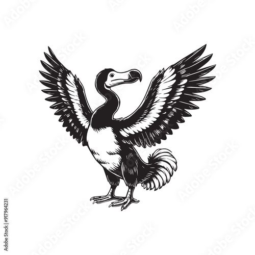 Dodo Clipart, Flightless bird outline design, Raphus cucullatus illustration in black and white
