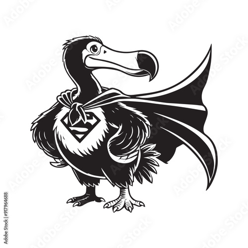 Dodo Clipart, Flightless bird outline design, Raphus cucullatus illustration in black and white
