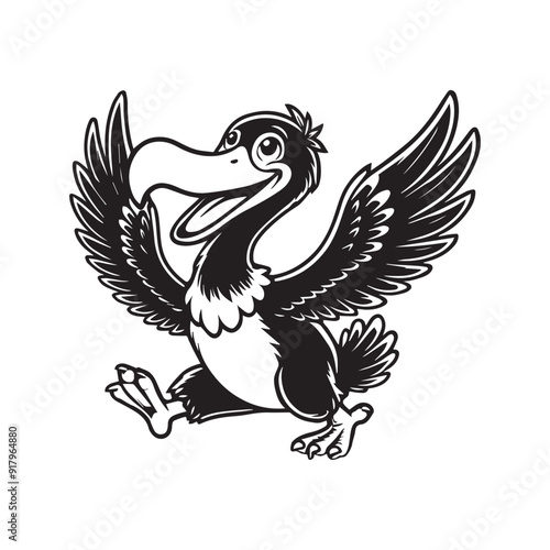 Dodo Clipart, Flightless bird outline design, Raphus cucullatus illustration in black and white
