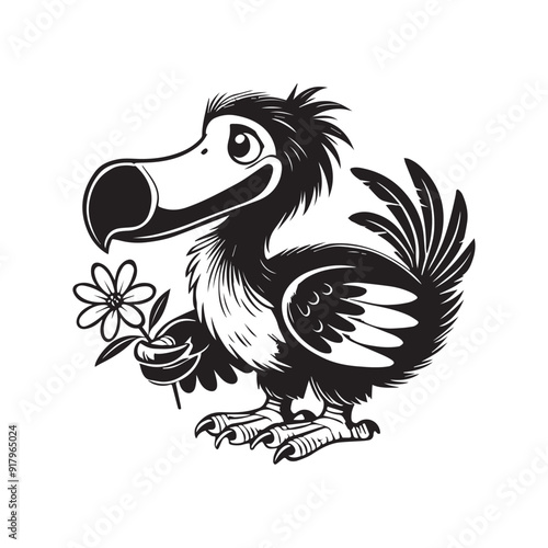 Dodo Clipart, Flightless bird outline design, Raphus cucullatus illustration in black and white
