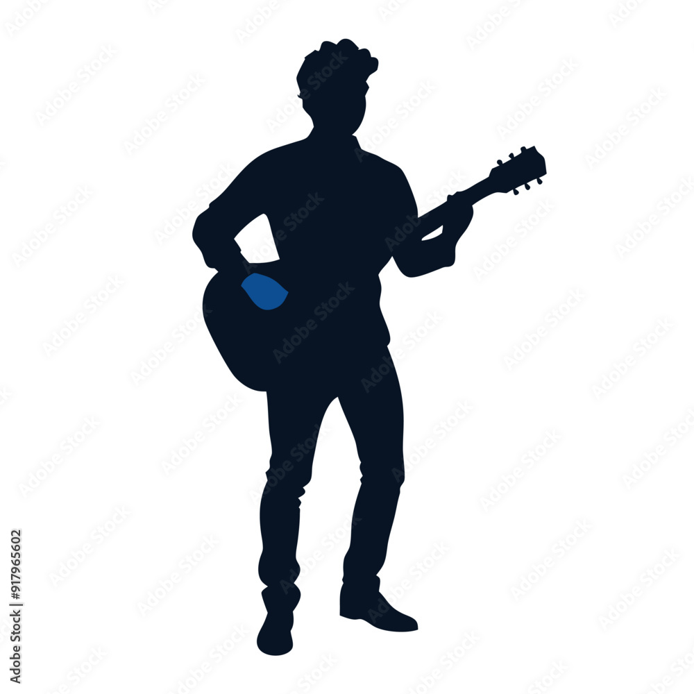 A smart Guitarist play the guitar vector silhouette, isolated white background A smart Guitarist play the guitar vector silhouette, isolated white background